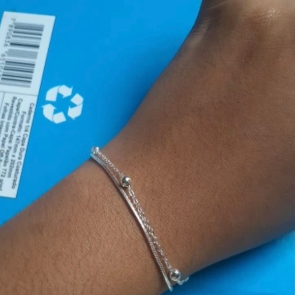 "925 Sterling Silver Double Layer Beaded Chain Bracelet with Extension" - Picture 4 of 7